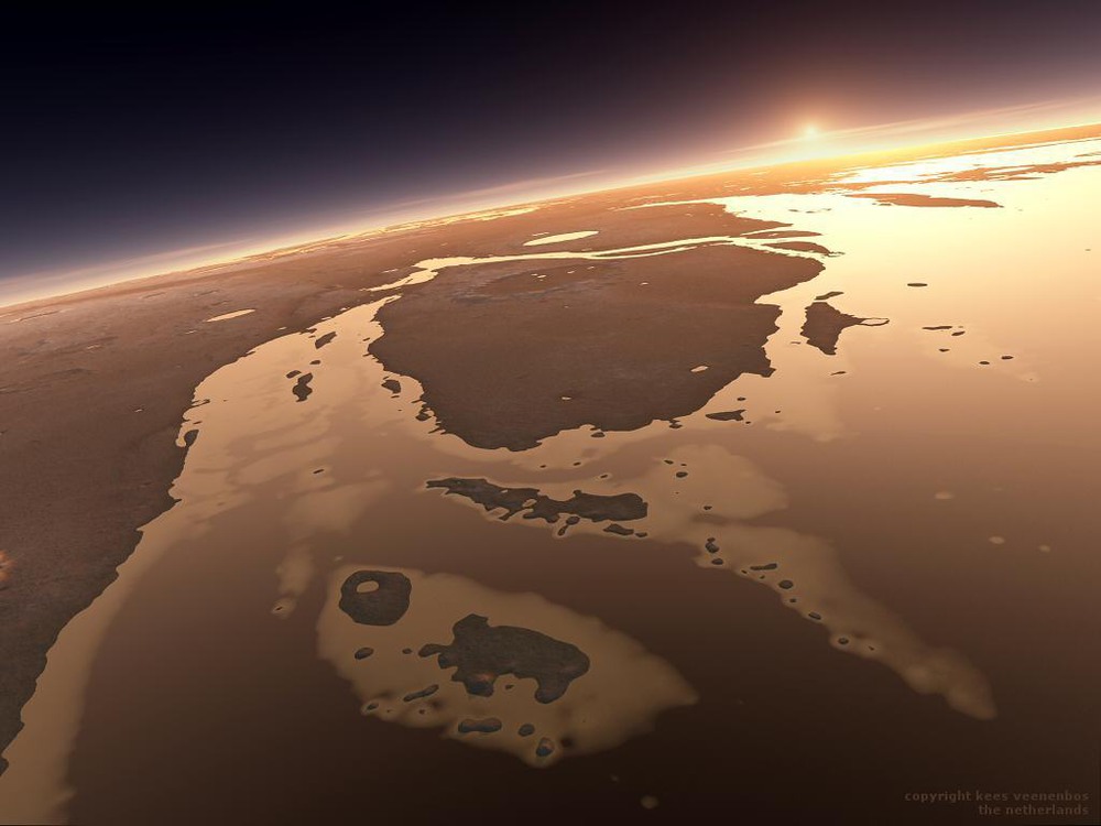 8 Planet Mars Art by Veenenbos: Chryse South

Ancient watery view of the Chryse south region, outflows of the Ares Valles and Valles Marineris. Image Credit: Data: NASA/ Art: Kees Veenenbos, www.space4case.com