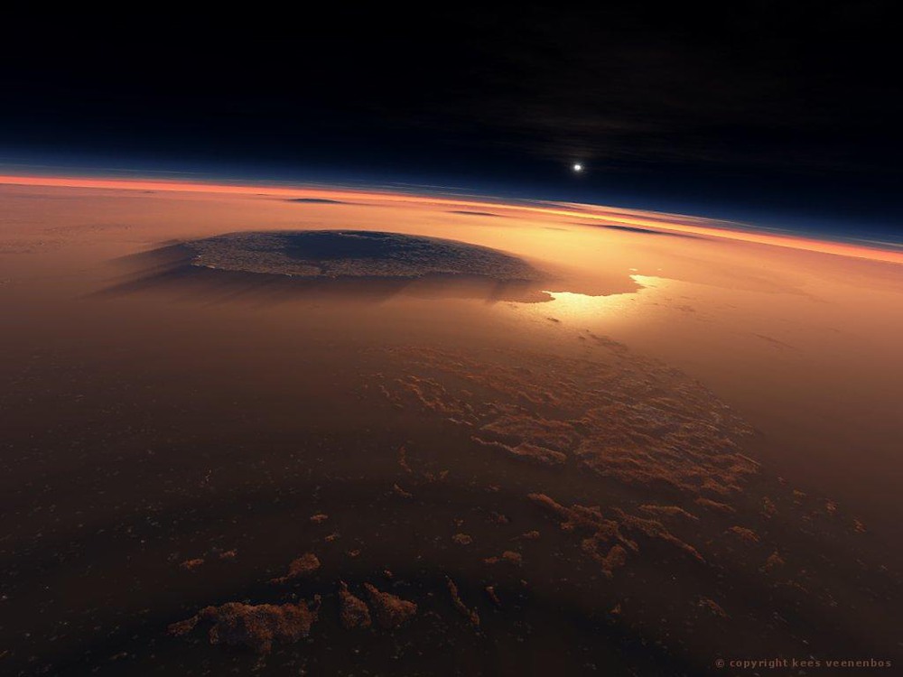14 Planet Mars Art by Veenenbos: Olympus Mons sunrise

Misty sunrise at the Tharsis. The volcano Olympus Mons seen from the Lycus Sulci. Image Credit: Data: NASA/ Art: Kees Veenenbos, www.space4case.com