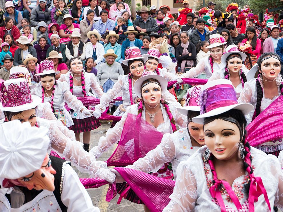 7 Audience Unmasked. Photograph by Austin Beahm.   "Your Shot member Austin Beahm, a Latin American geography lecturer, uses photography to connect students to the beauty of the region he loves. Here, young folk dancers are juxtaposed with older onlookers at the four-day Señor de Choquekillca festival in the Andean town of Ollantaytambo, Peru. “While they are separated by two generations or even more, they still share the cohesive bond of tradition so common to villages in the Andes,” Beahm writes.