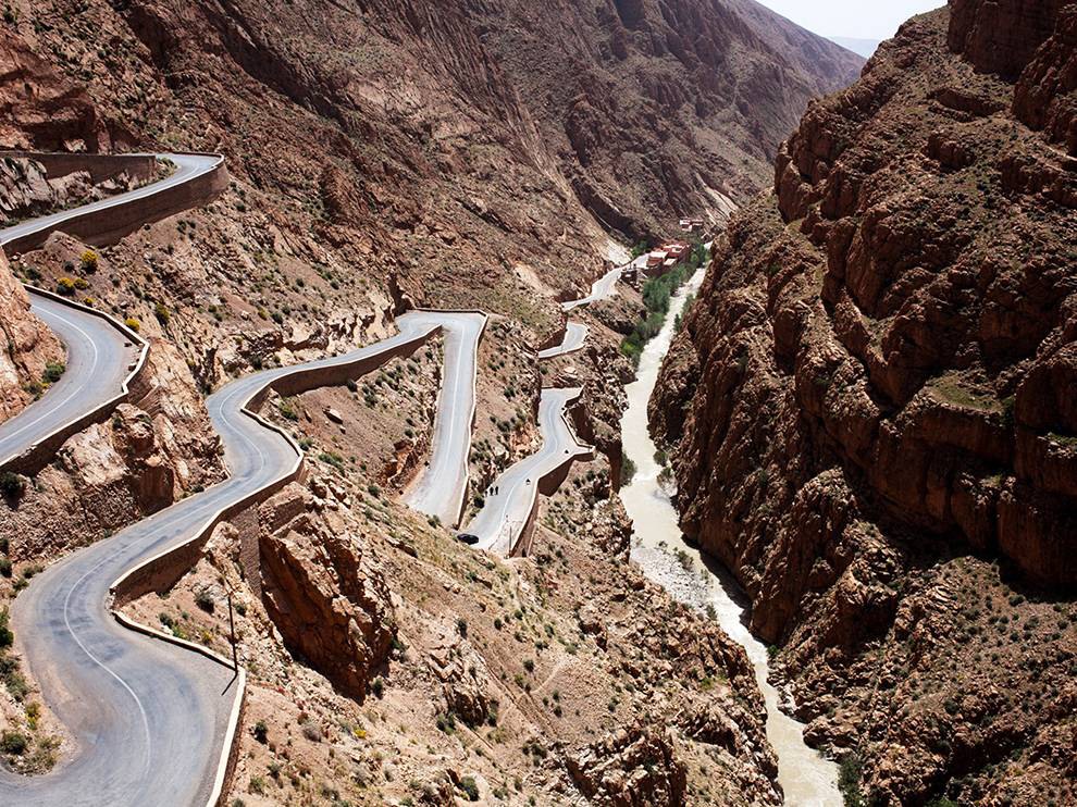 6 Cutting Corners. Photograph by Andreas Brokalakis. Your Shot member Andreas Brokalakis was lucky enough to take in this view of the “road of a thousand kasbahs” from a roadside café in Morocco. The route zigzags through Morocco’s Dadès Gorge, presenting travelers with this hypnotizing look at its sharp turns.