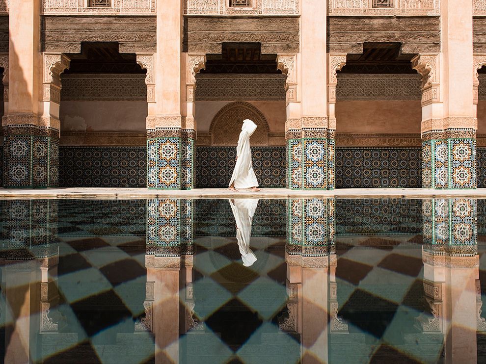 22 Stone Silent. Photograph by Takashi Nakagawa. The historic Ben Youssef madrassa in Marrakech, Morocco.