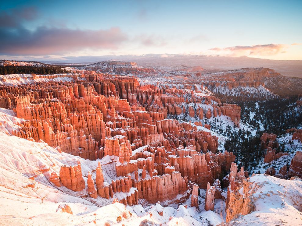 10 First Snow, First Light. Photograph by Nick Ocean. Your Shot member Nick Ocean caught the first snow of the season in Utah’s Bryce Canyon National Park in November 2015. This early morning shot, taken from the aptly named Sunrise Point, required some off-road driving and skirting around a downed tree. All that work earned Ocean the privilege of being the only person in the park to enjoy this particular scene.
