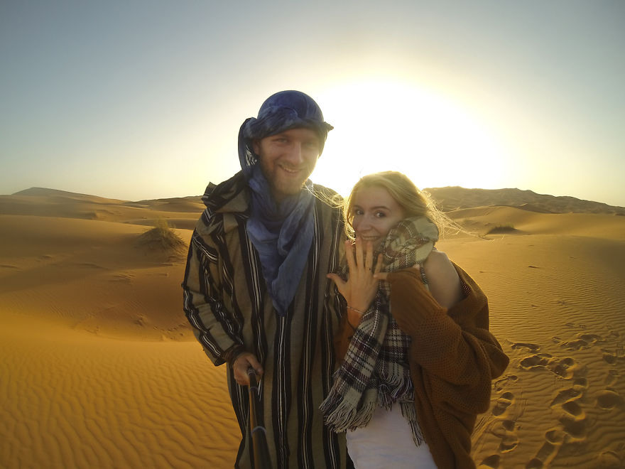 28 Finally, we got engaged in the Sahara desert