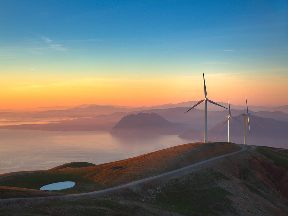 7 Windblown Sunset. The sun sets over the Panachaiko mountain range, located near Patras, Greece, and its wind turbines in this image captured by Your Shot member Alexandros Maragos. Photograph by Alexandros Maragos.