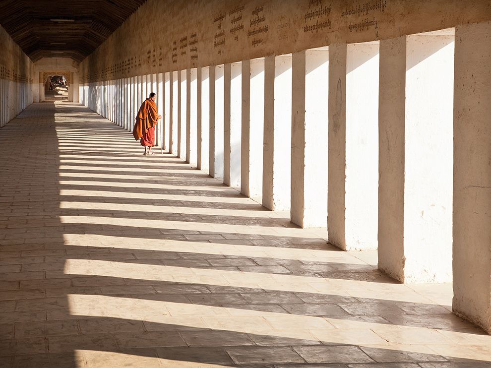 13 Staircase of Light. While visiting a temple in Myanmar, Joe Leung caught this moment of reflection. Photograph by Joe Leung.