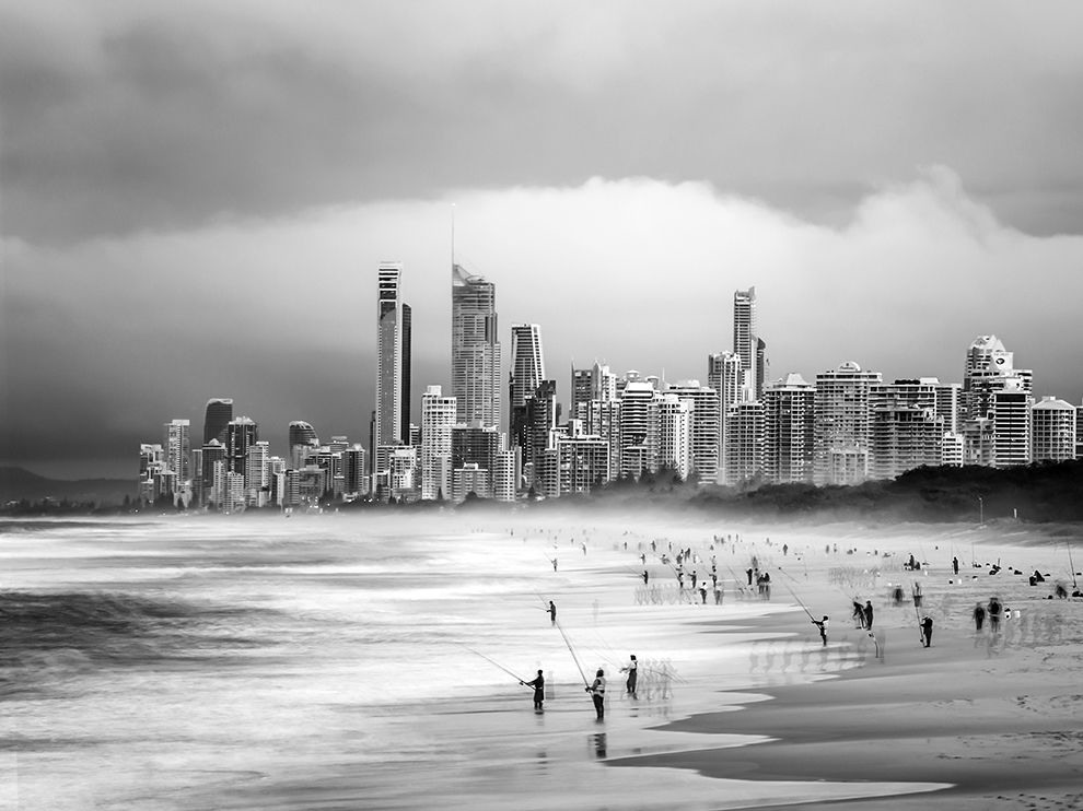 3 "Gold Coast Party". Photograph by T. Zhang. Your Shot member T. Zhang snapped this photo of a bevy of people fishing on Australia’s Gold Coast in Queensland. Though the image is rendered in placid black and white, it’s “a happy fishing party,” writes Zhang.