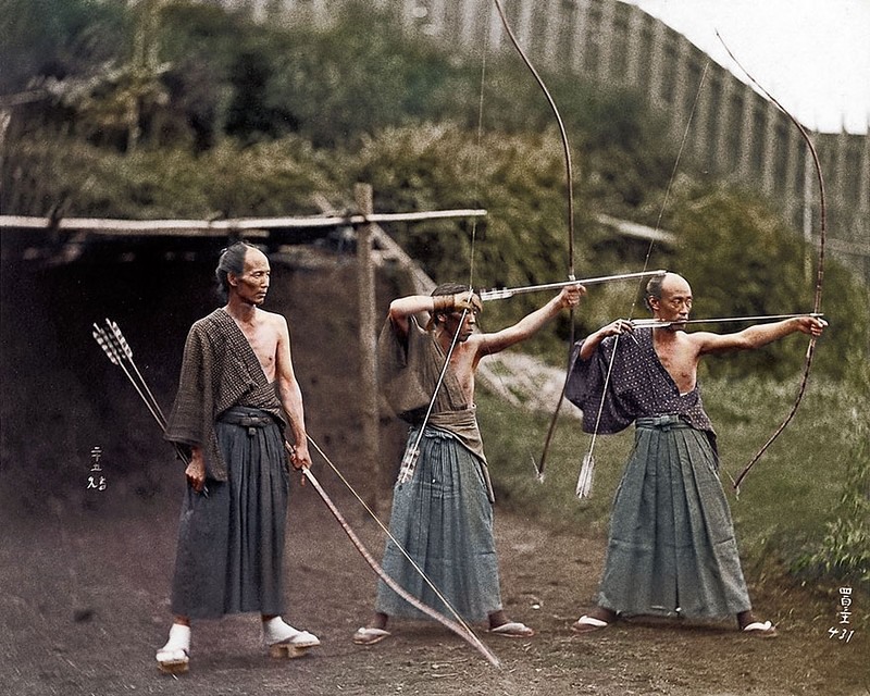 6 Japanese archers, 1860. Photograph by photojacker.