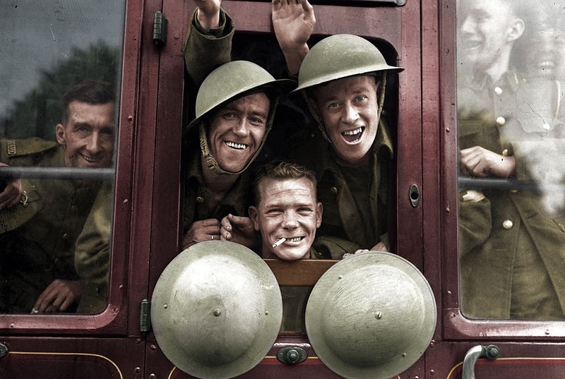 11 British troops cheerfully say goodbye to their friends and family after boarded the train that takes them to the Western Front, September 20, 1920. Photograph by BenAfleckIsAnOkActor.